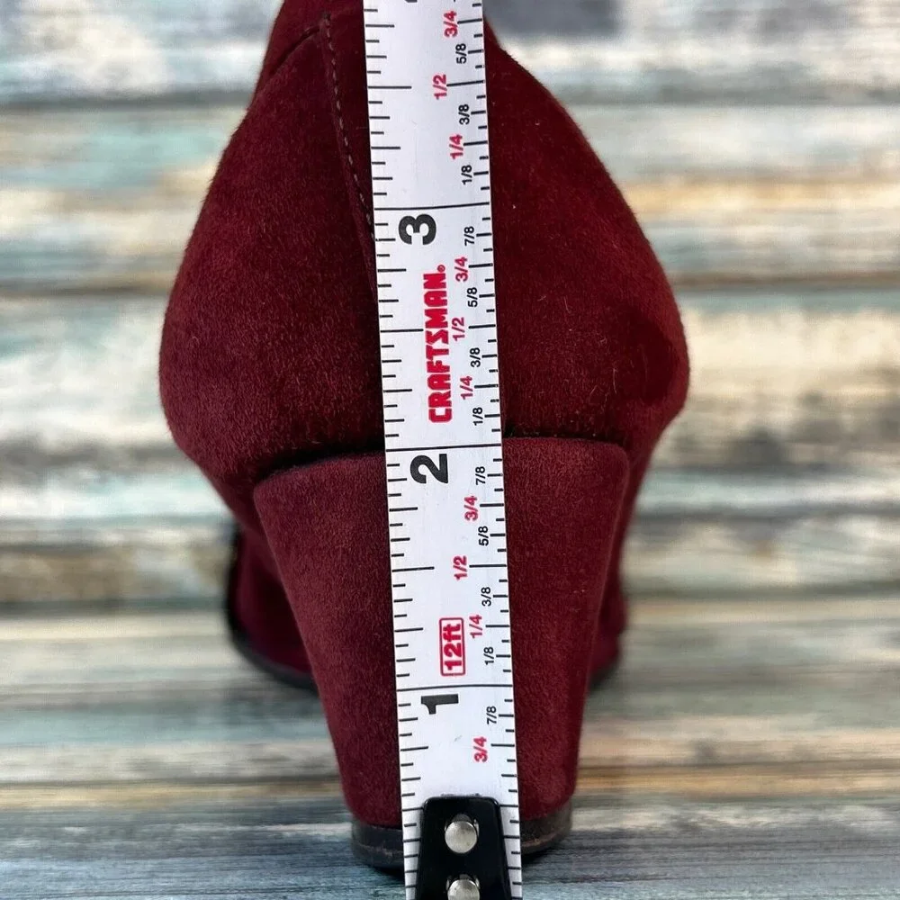 Anyi Lu Wedge Heel Pumps Shoe Womens Size 7.5-8/38 Burgundy Suede Handmade Italy